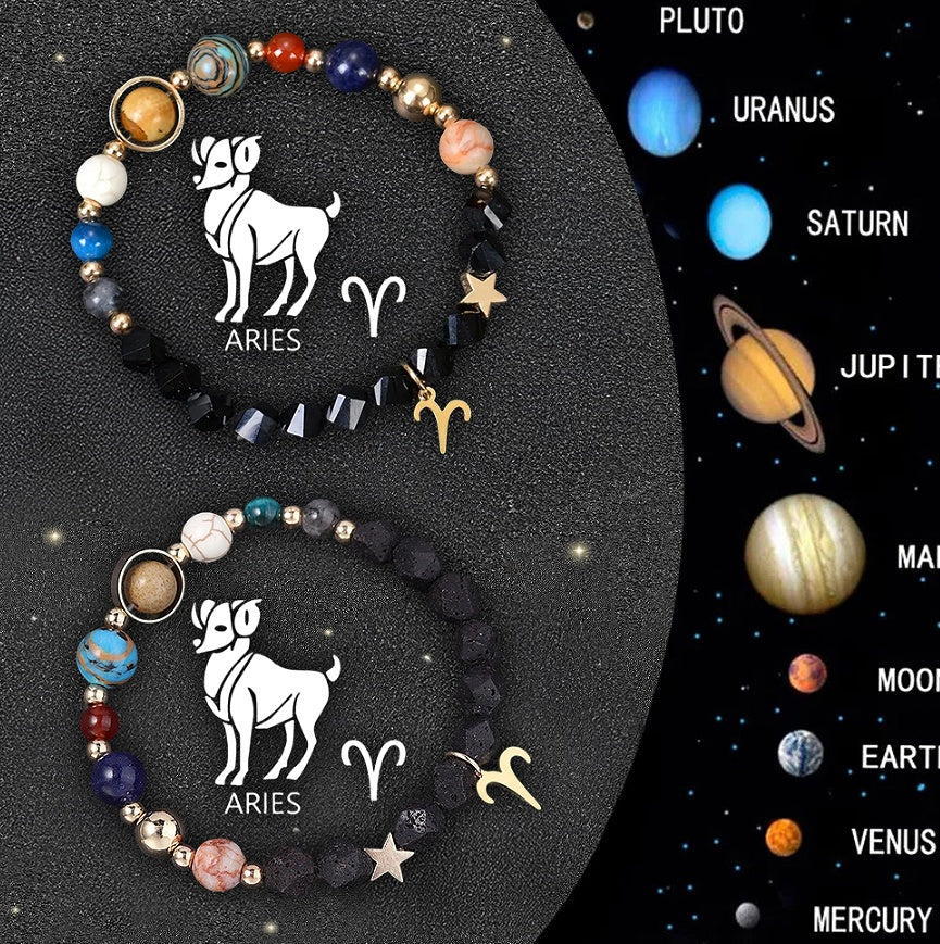 Twelve Zodiac Sign Beaded Bracelet Set